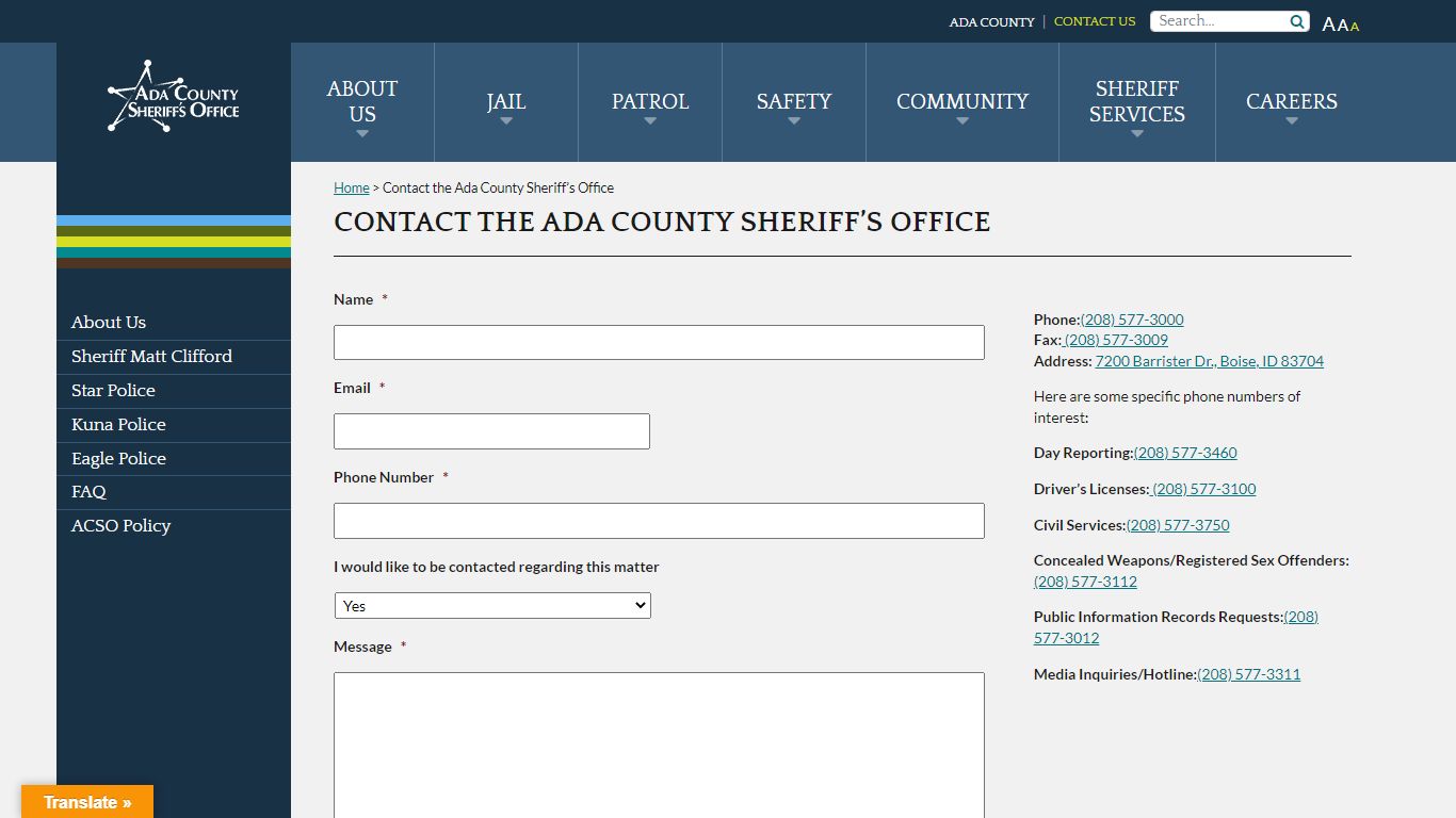Contact the Ada County Sheriff's Office